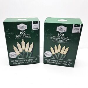 Holiday Time 100 Warm White Mini Lights LED Indoor/Outdoor‎ 22.4 ft Green Wire